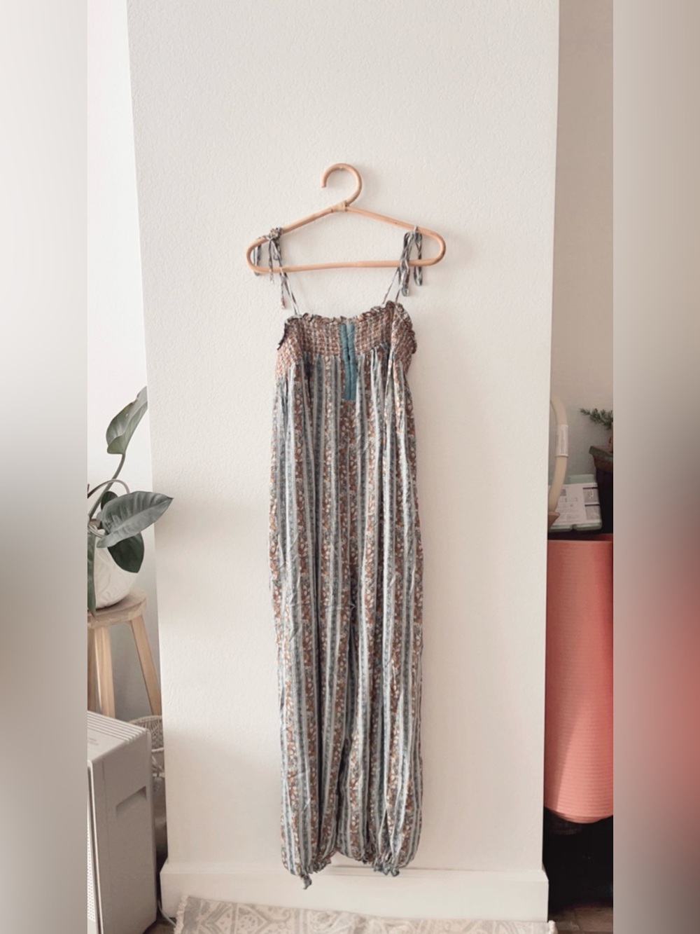 Free People Smocked Boho Dress in Teal and Rust Floral